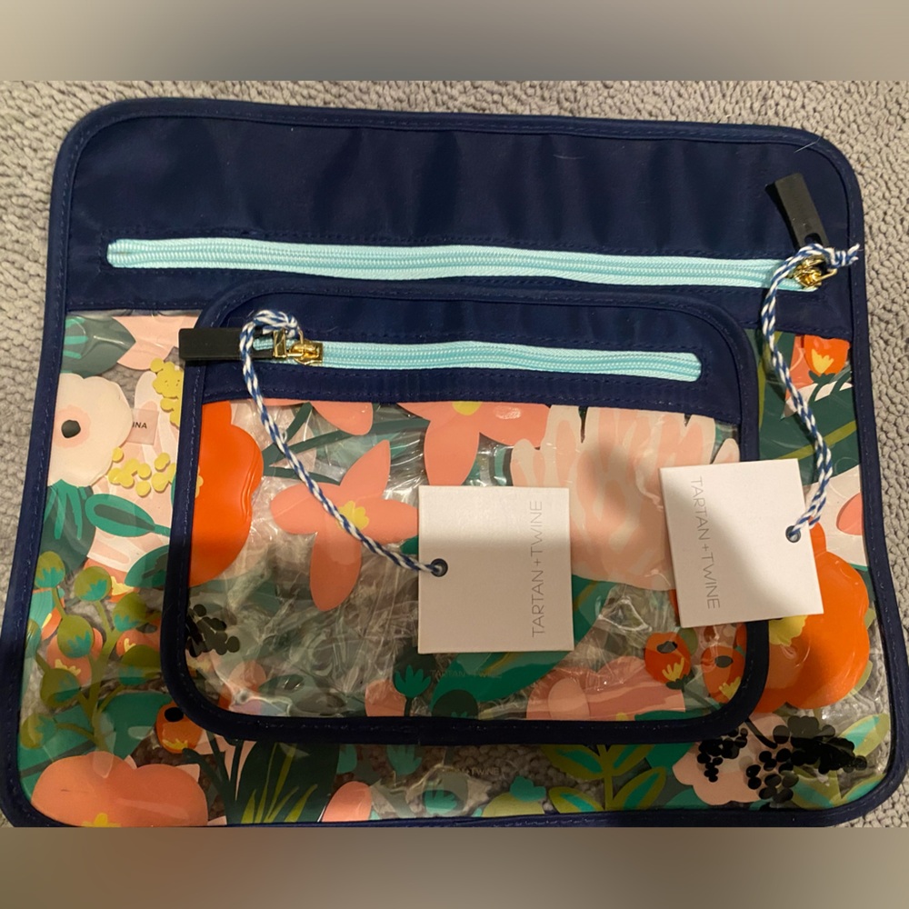 Tartan + twine set of 2 organizer makeup cosmetics accessories jewelry zip pouc